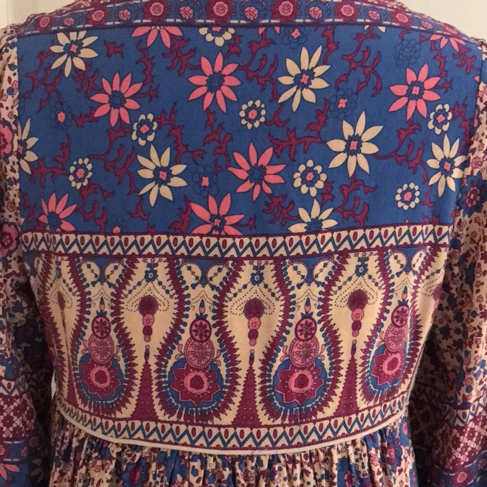 New R. Vivimos Spring Bohemian Patchwork Print Midi Dress Blue Cream Pink … - Picture 5 of 14